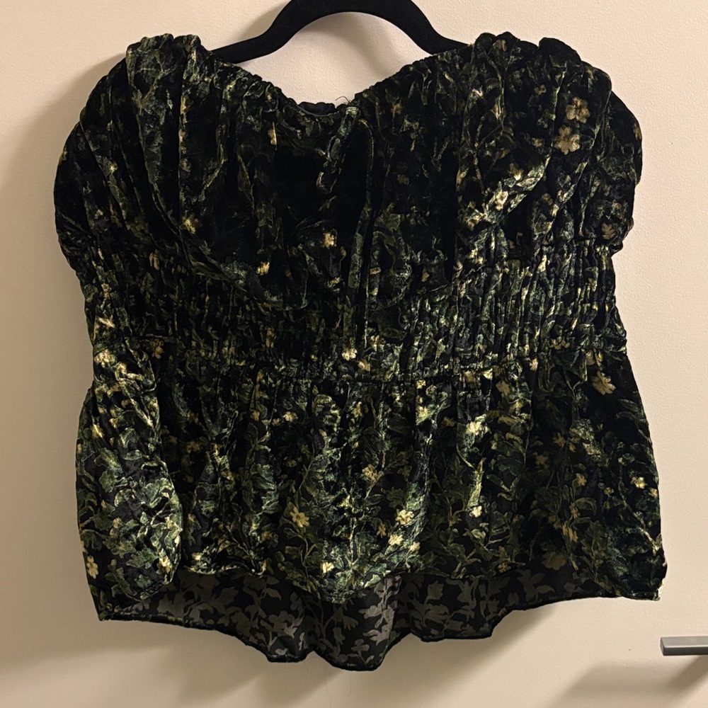Anthropologie Black and Green Velvet Blouse